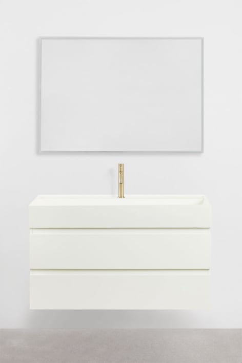 Conjunto de mueble de baño suspendido en madera y chapa de fresno con lavabo integrado Ona - Blanco