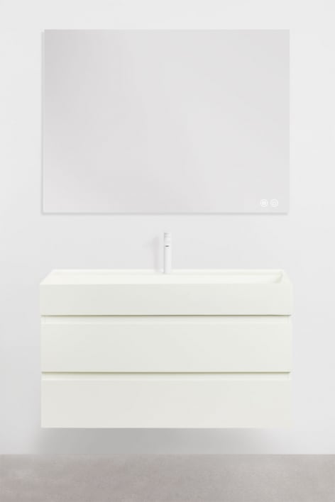 Conjunto de mueble de baño suspendido en madera y chapa de fresno con lavabo integrado Ona - Blanco