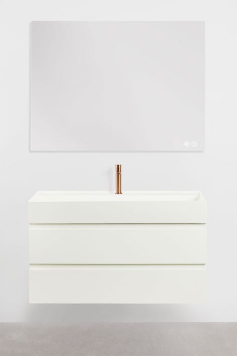 Conjunto de mueble de baño suspendido en madera y chapa de fresno con lavabo integrado Ona - Blanco