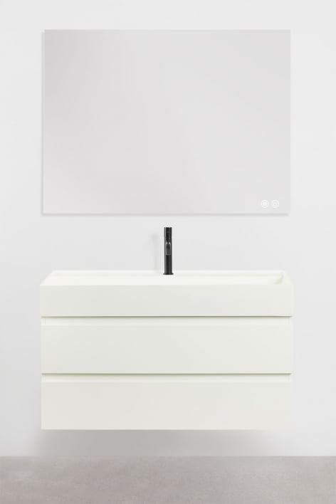 Conjunto de mueble de baño suspendido en madera y chapa de fresno con lavabo integrado Ona - Blanco
