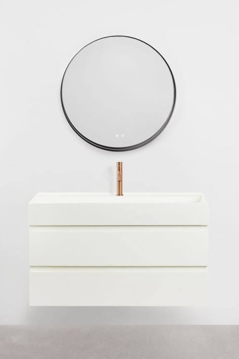 Conjunto de mueble de baño suspendido en madera y chapa de fresno con lavabo integrado Ona - Blanco