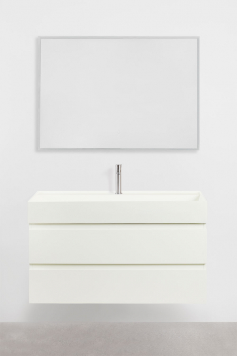 Conjunto de mueble de baño suspendido en madera y chapa de fresno con lavabo integrado Ona - Blanco