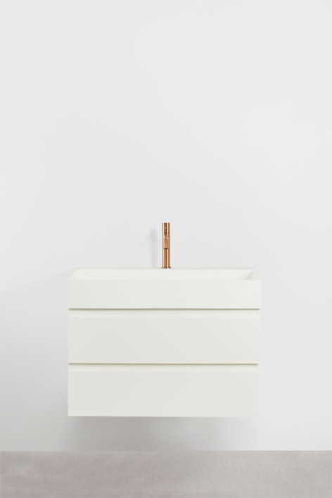 Conjunto de mueble de baño suspendido en madera y chapa de fresno con lavabo integrado Ona - Blanco