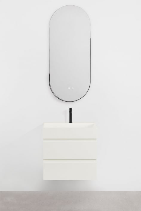 Conjunto de mueble de baño suspendido en madera y chapa de fresno con lavabo integrado Ona - Blanco
