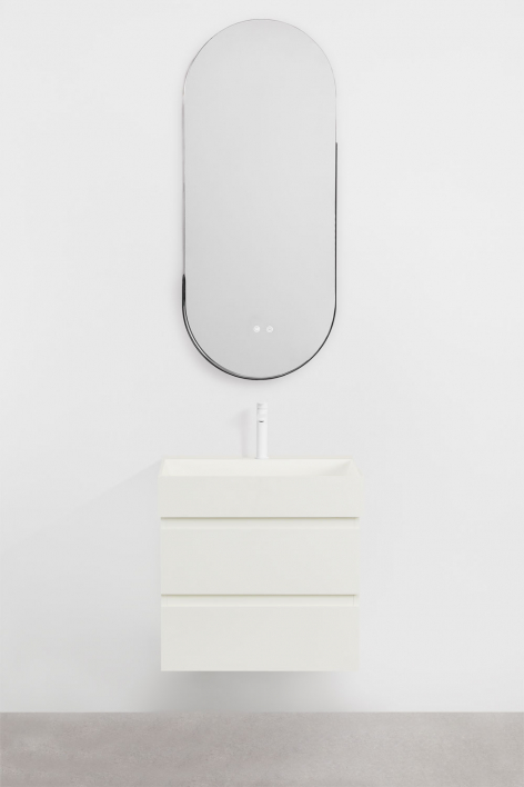 Conjunto de mueble de baño suspendido en madera y chapa de fresno con lavabo integrado Ona - Blanco