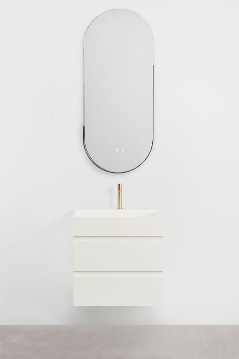 Conjunto de mueble de baño suspendido en madera y chapa de fresno con lavabo integrado Ona - Blanco