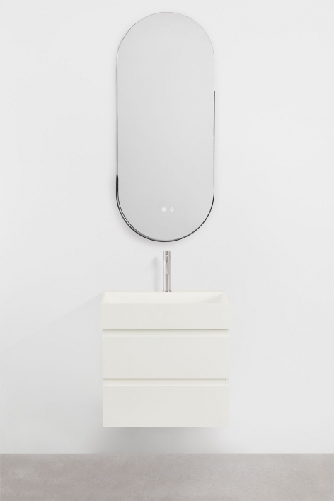 Conjunto de mueble de baño suspendido en madera y chapa de fresno con lavabo integrado Ona - Blanco