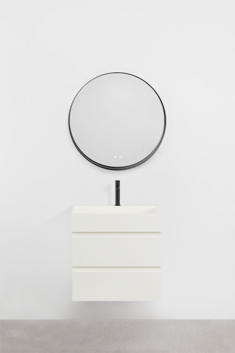 Conjunto de mueble de baño suspendido en madera y chapa de fresno con lavabo integrado Ona - Blanco