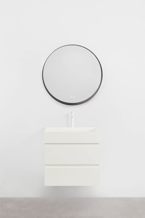 Conjunto de mueble de baño suspendido en madera y chapa de fresno con lavabo integrado Ona - Blanco