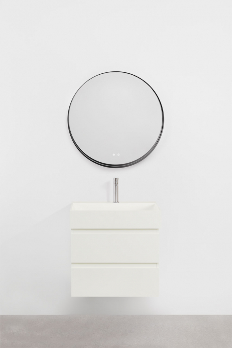 Conjunto de mueble de baño suspendido en madera y chapa de fresno con lavabo integrado Ona - Blanco