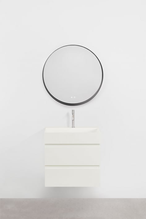 Conjunto de mueble de baño suspendido en madera y chapa de fresno con lavabo integrado Ona - Blanco