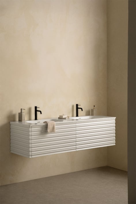 Conjunto de mueble de baño suspendido en madera con lavabos integrados Noura - Blanco