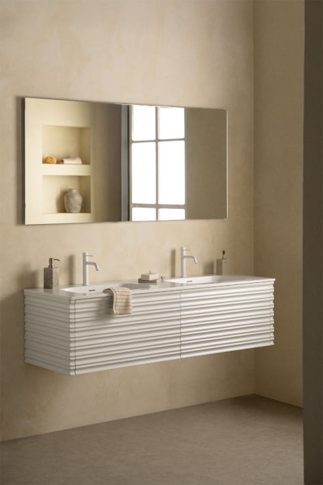 Conjunto de mueble de baño suspendido en madera con lavabos integrados Noura