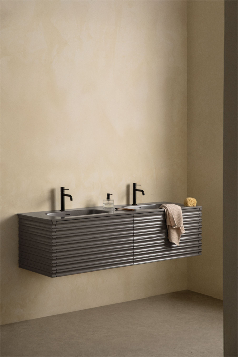 Conjunto de mueble de baño suspendido en madera con lavabos integrados Noura - Gris Níquel