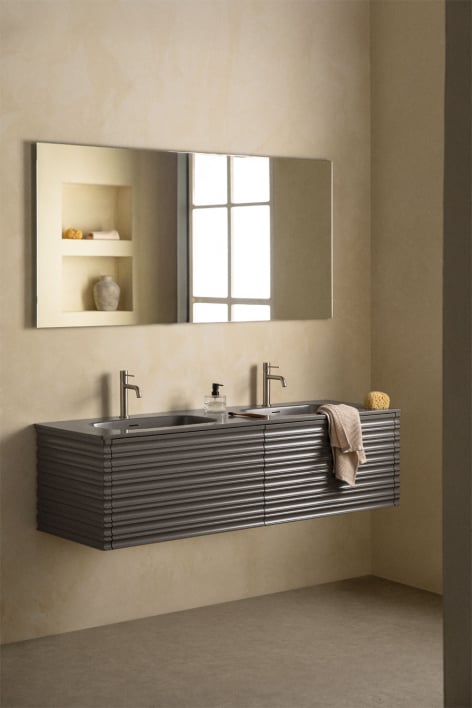 Conjunto de mueble de baño suspendido en madera con lavabos integrados Noura - Gris Níquel