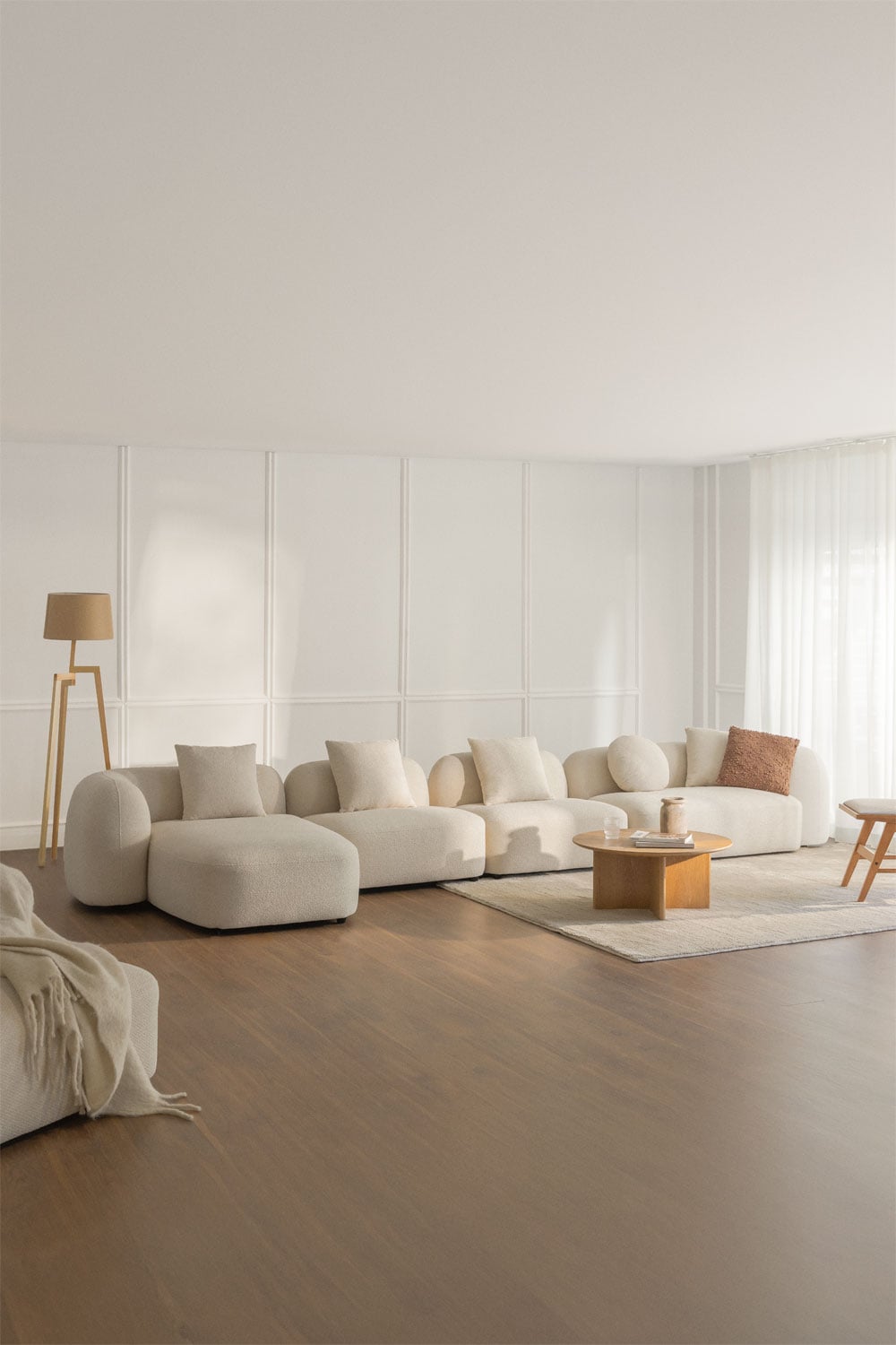 Sofá modular chaise longue izquierdo de chenilla Coco beige