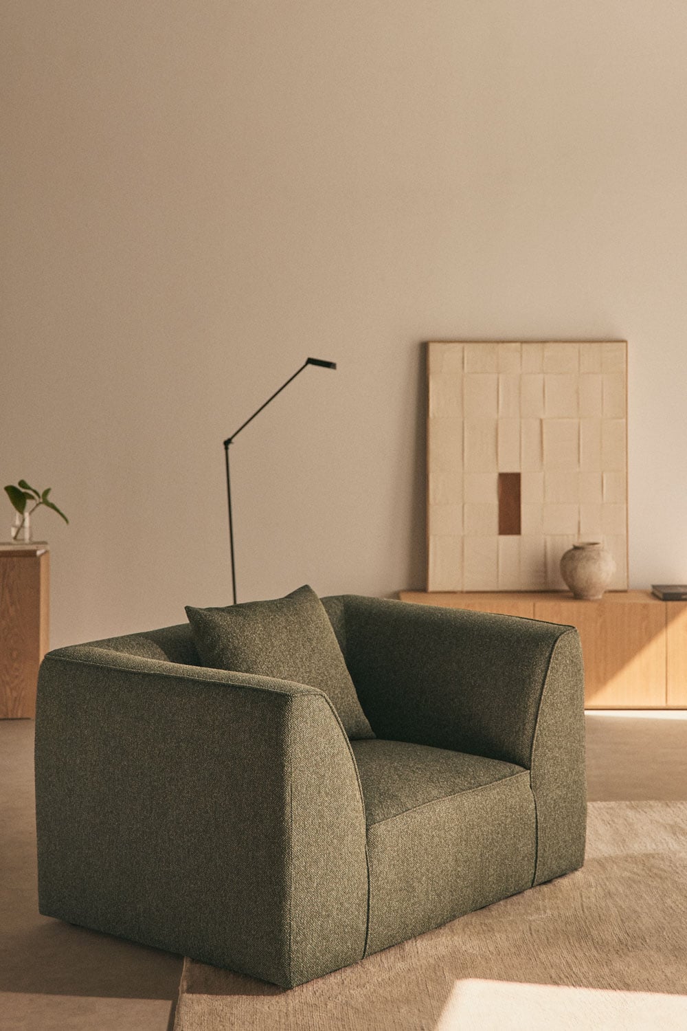 sillon moderno verde oliva, sillón tela texturizada