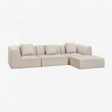 Sofá Modular De 3 Piezas Con Puff Tapizado Cardea Chenilla Beige Crema - Sklum