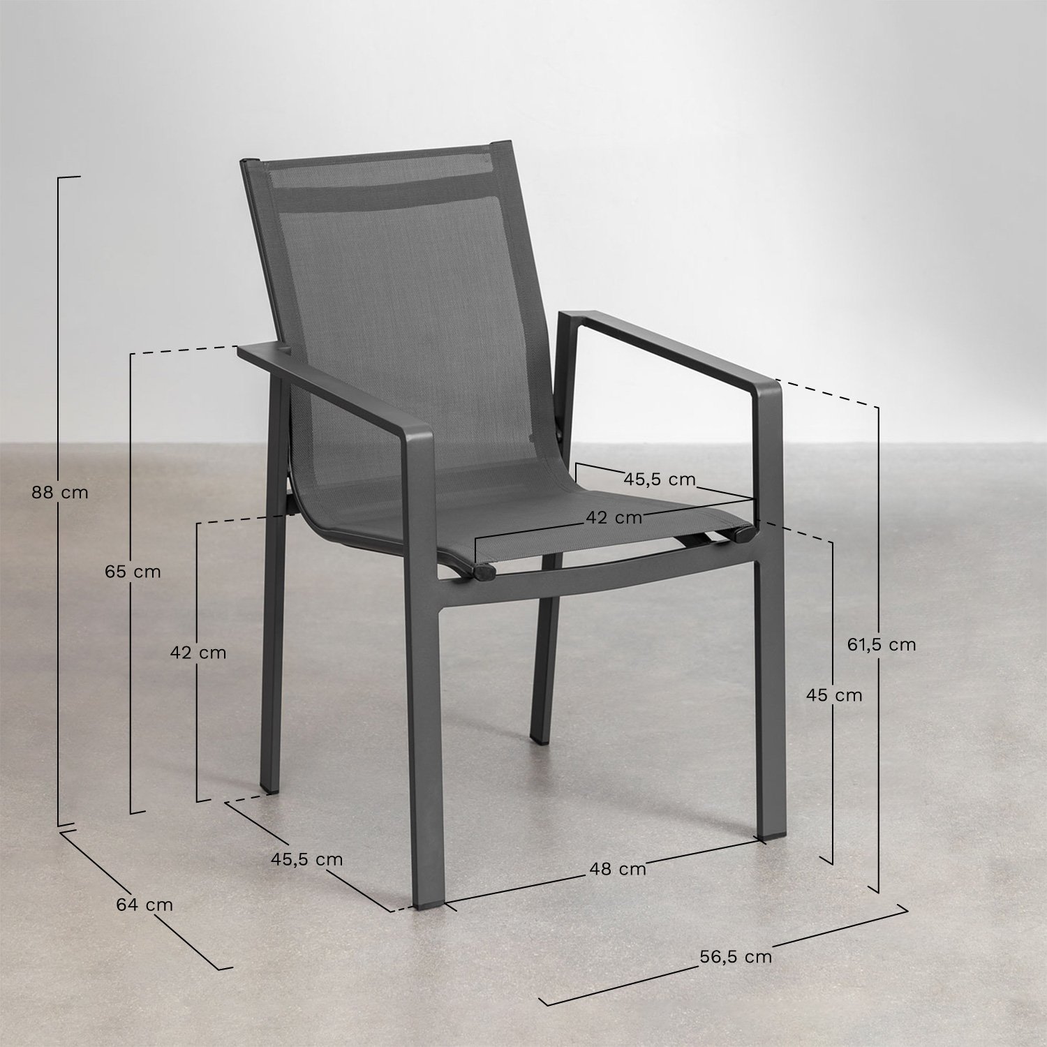 Silla de jardín apilable en aluminio Eika, medidas