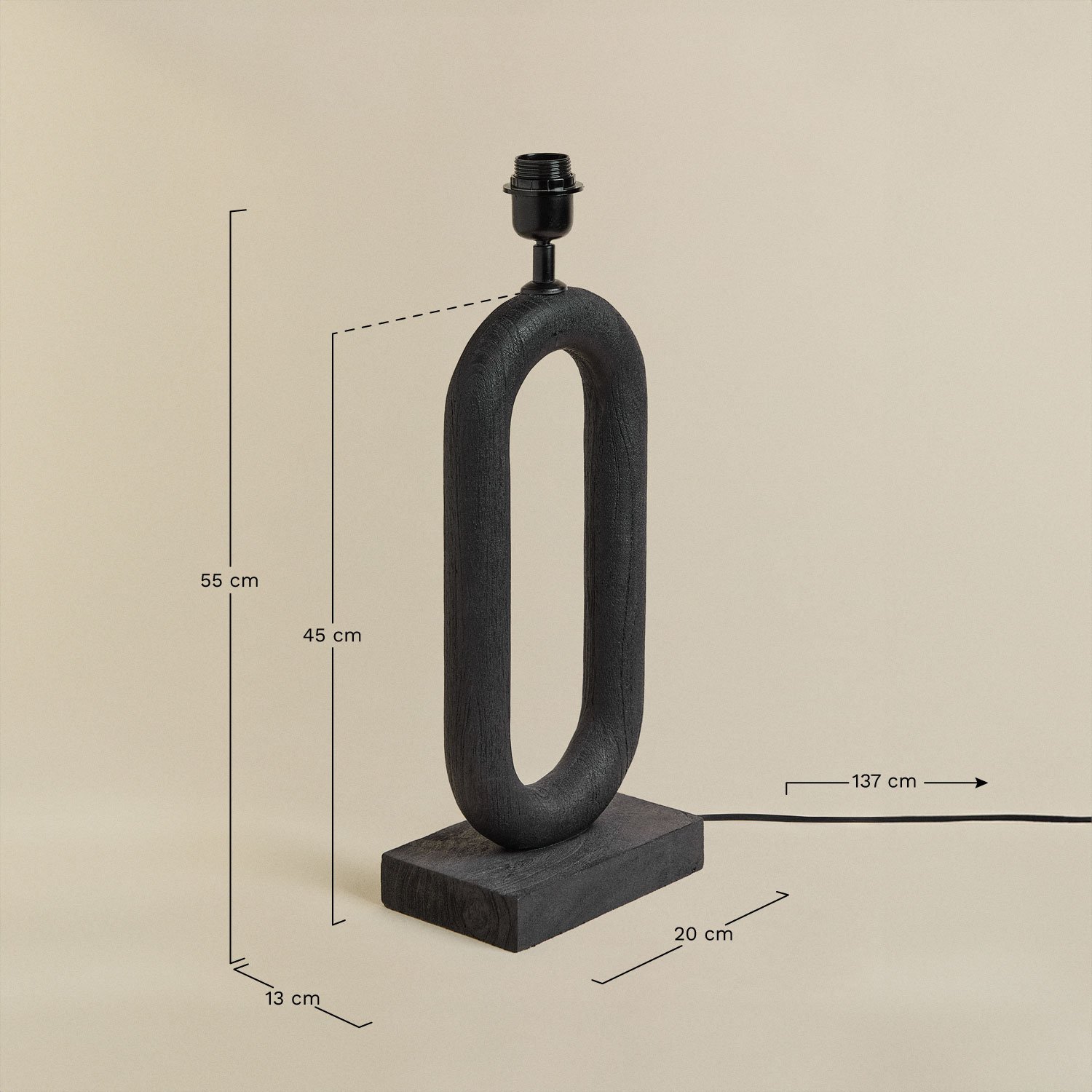 Base para lámpara de mesa ↑45 cm en madera de mango Tiberia, medidas
