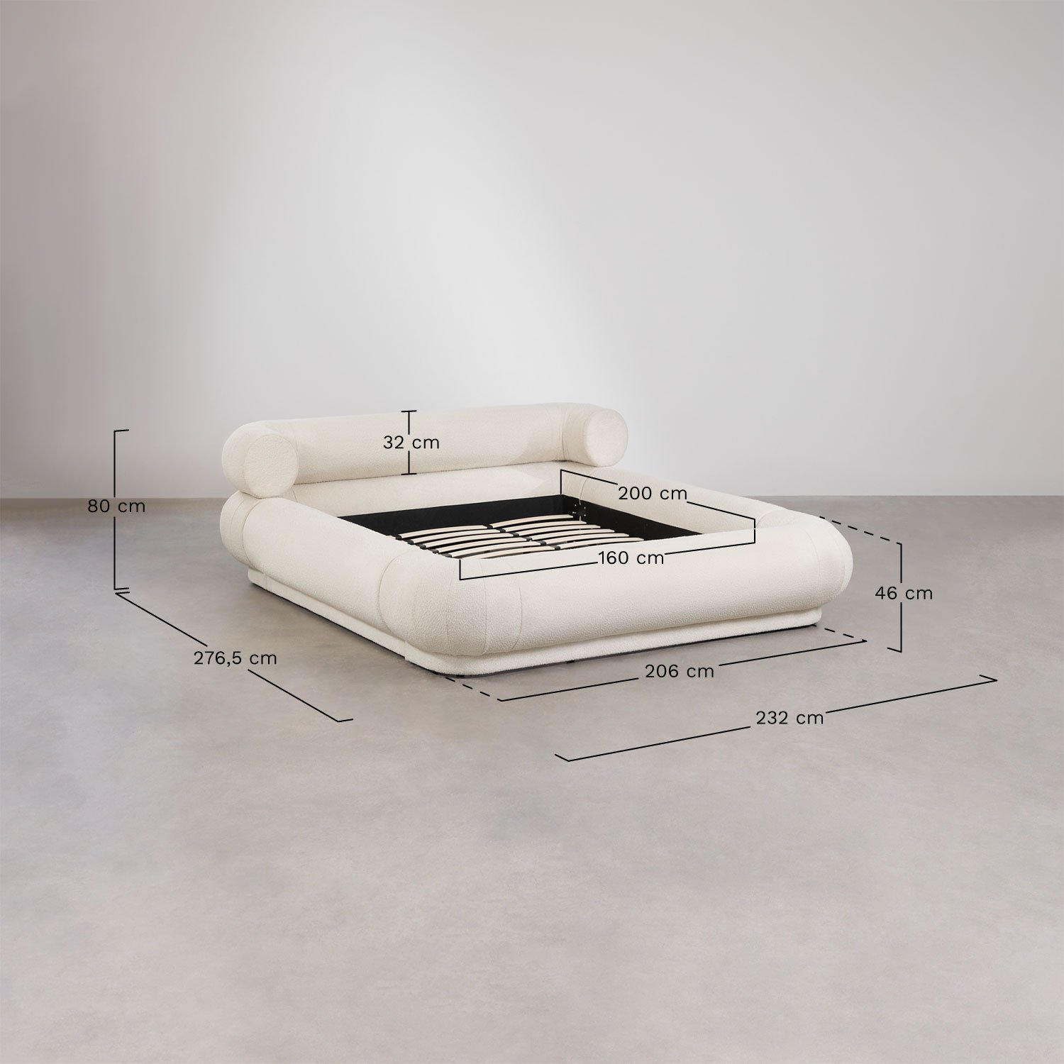 Cama en tela bouclé Bernaste , medidas