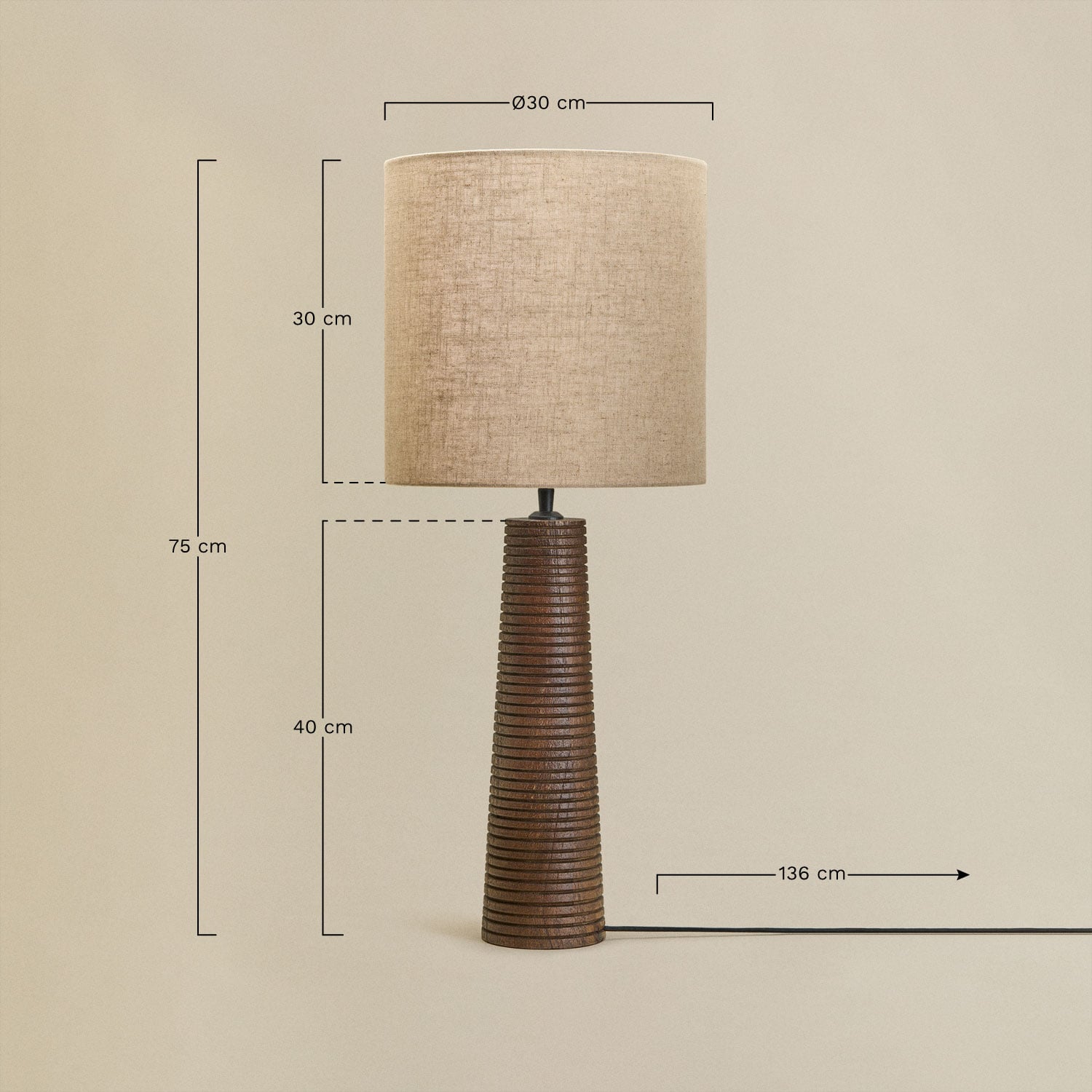 Lámpara de mesa en madera de mango Malva, medidas