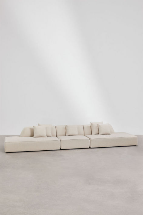 Sofá modular de 3 piezas con doble diván tapizado Cardea - Chenilla Beige Crema