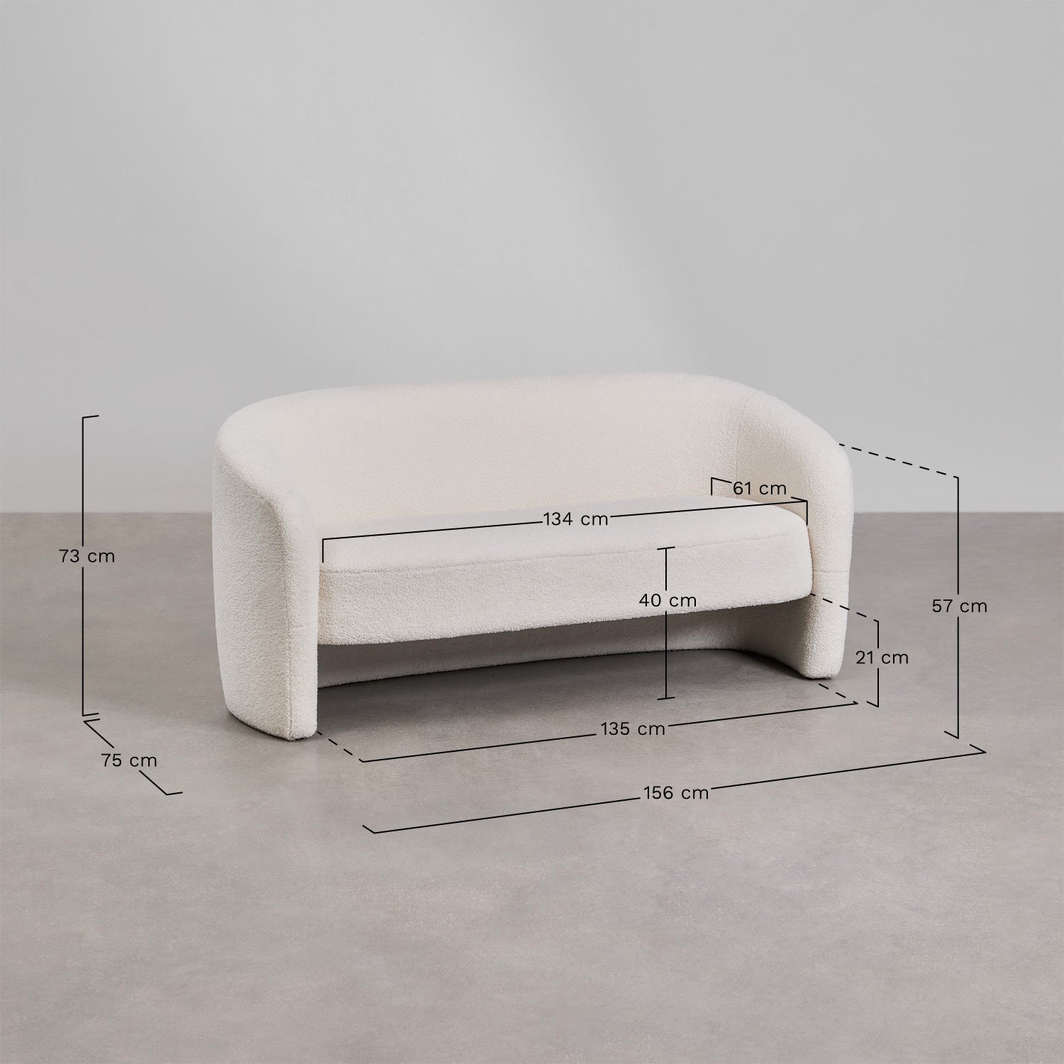 Conjunto de salón con sofá de 2 plazas y sillón en borreguito Gombren, medidas