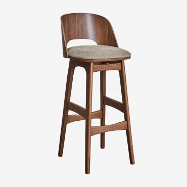 Taburete Alto En Madera Y Tapizado Juna Madera Oscura & ↑75 Cm & Tela Marrón Moka - Sklum