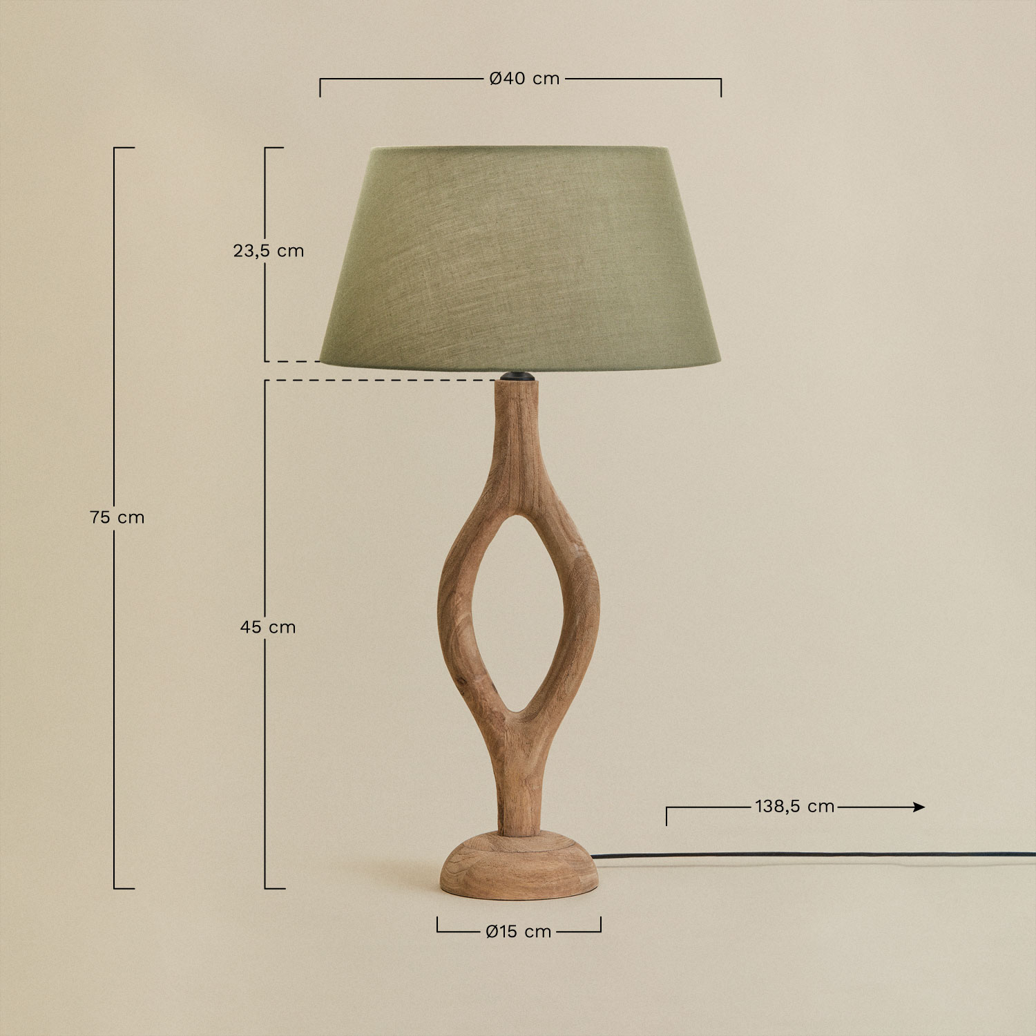 Lámpara de mesa en madera de mango Gracia, medidas