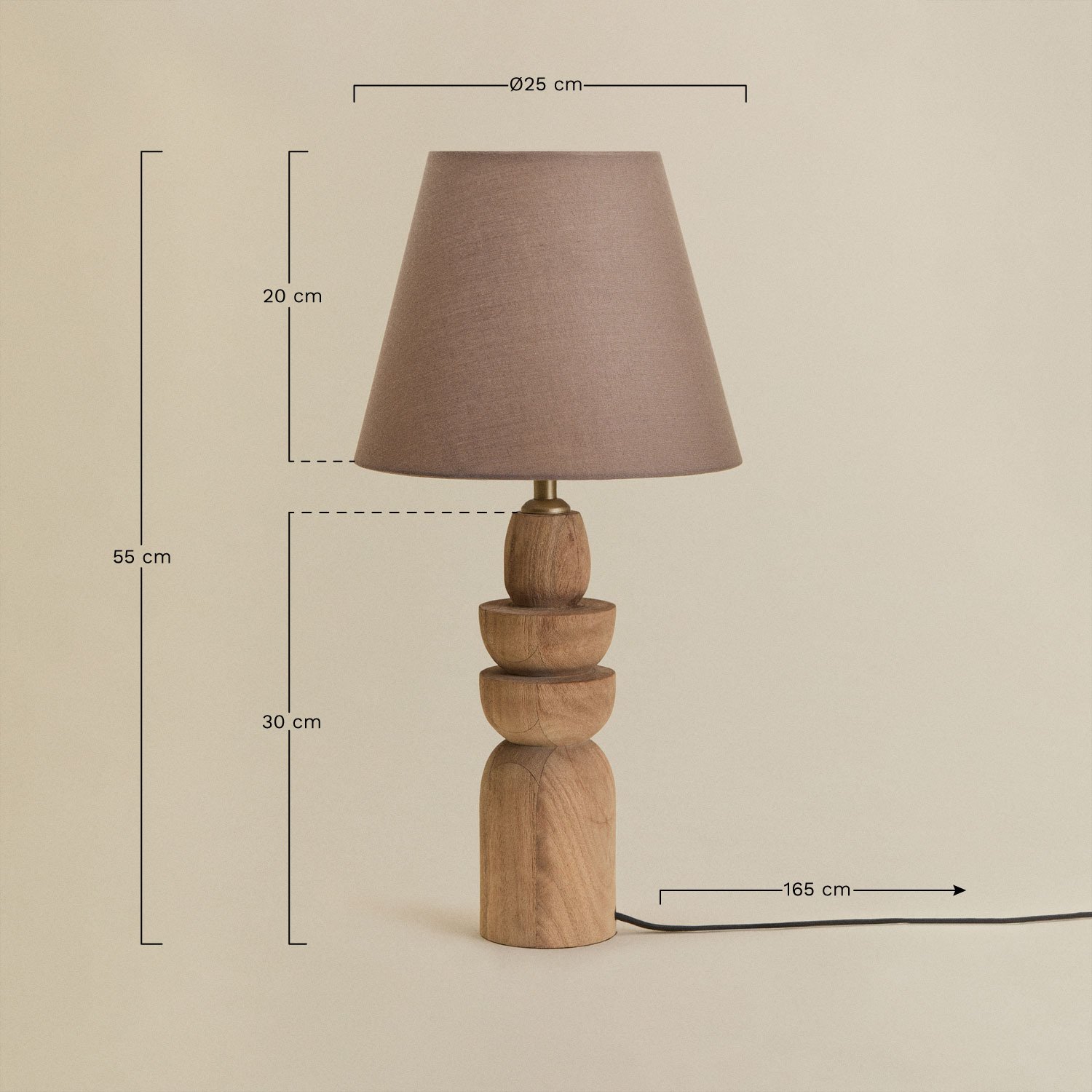 Lámpara de mesa en madera de mango Koski, medidas