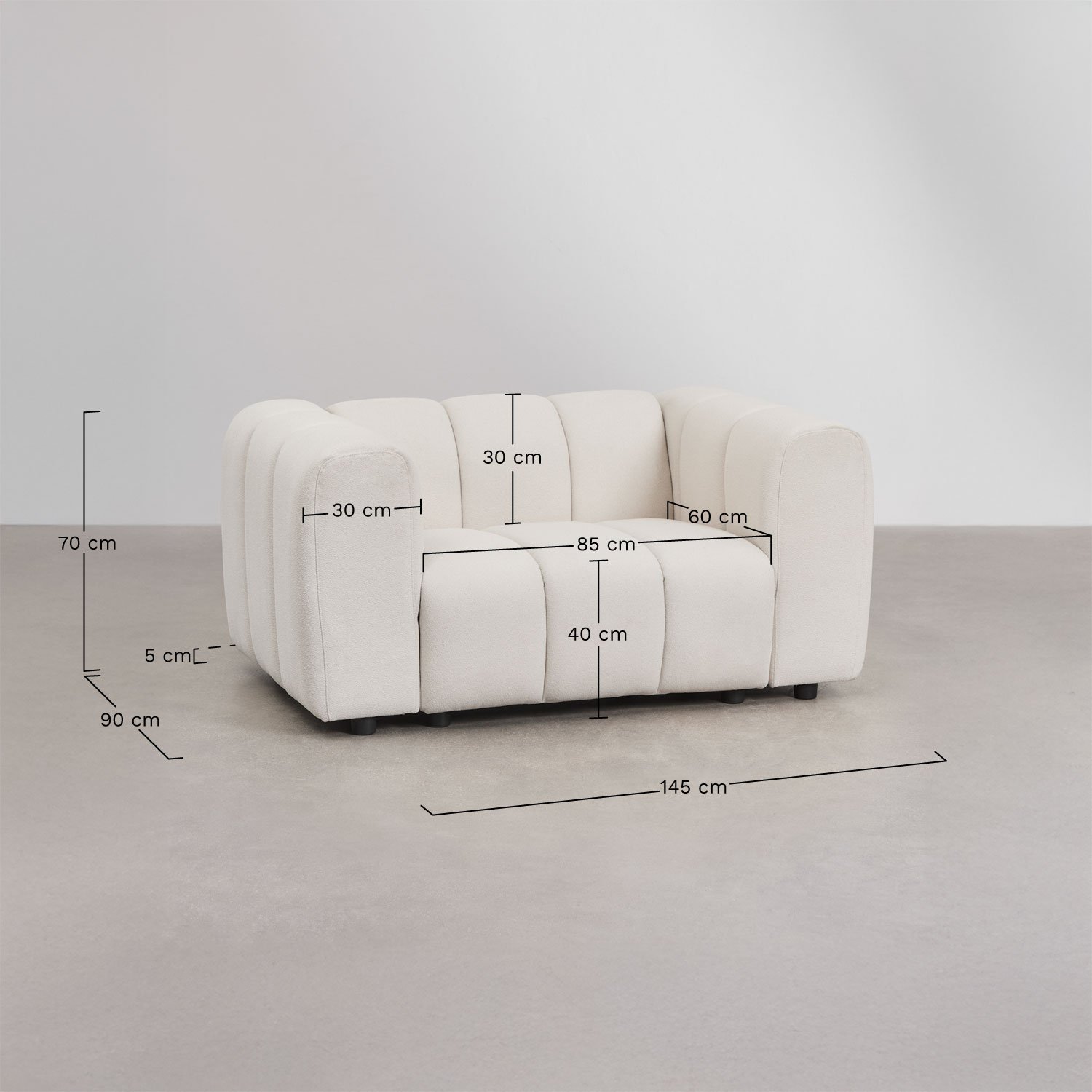 Pack de 2 sillones en tela bouclé Eliot, medidas