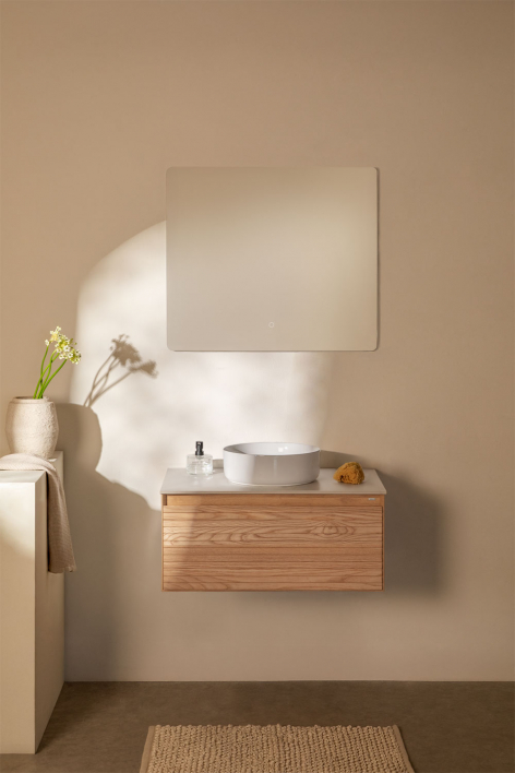 Conjunto de mueble de baño suspendido 80x50 cm en madera de fresno Tedrik - Madera de Fresno