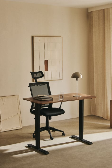 Escritorio elevable eléctrico rectangular con función de memoria en madera y hierro Serpi