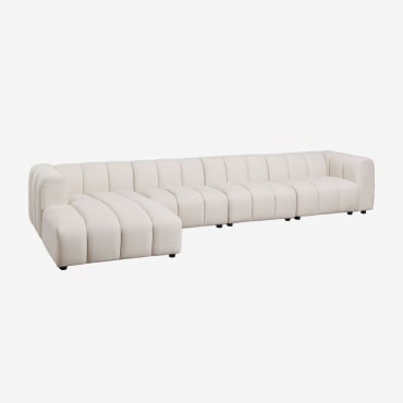 Sofá Modular Chaise Longue Izquierdo De 4 Piezas En Tela Bouclé Eliot Bouclé Beige Crema - Sklum