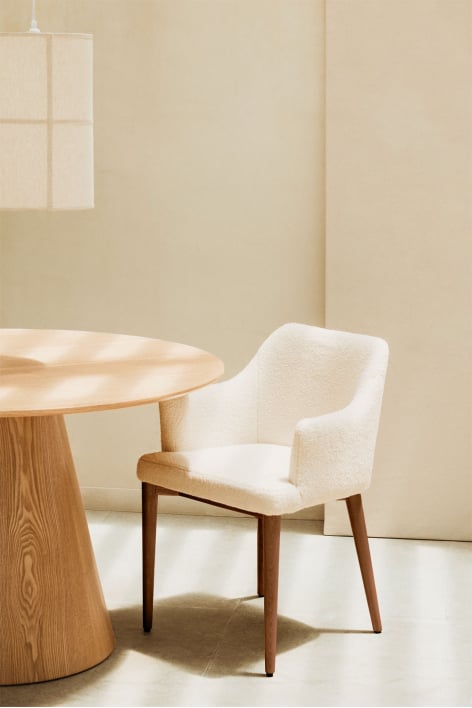 Silla de comedor con reposabrazos en borreguito Banfil - Borreguito Blanco