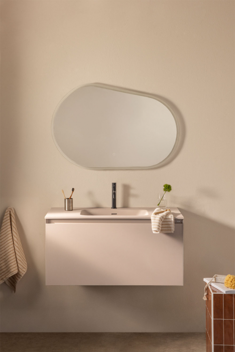 Conjunto de mueble de baño suspendido en madera con lavabo integrado Macrae - Beige Lino