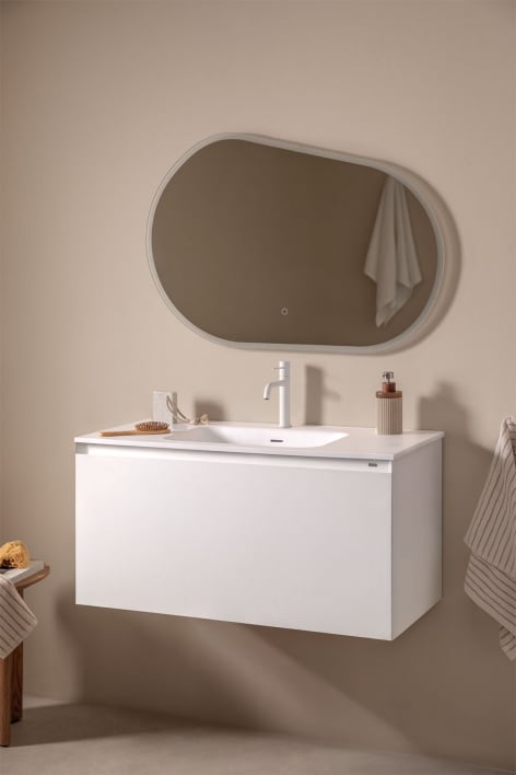 Conjunto de mueble de baño suspendido en madera con lavabo integrado Macrae - Blanco