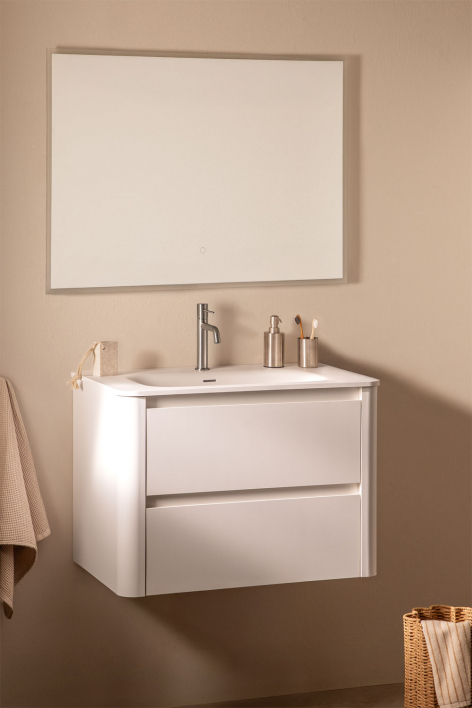 Conjunto de mueble de baño suspendido en madera con lavabo integrado Egerton - Blanco