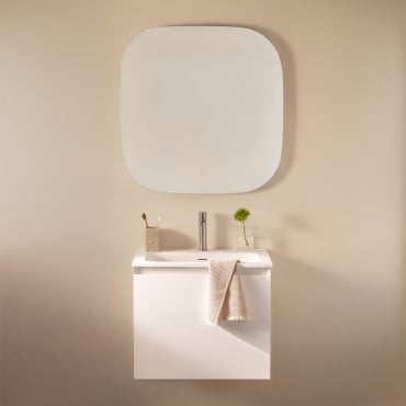 Conjunto De Mueble De Baño Suspendido En Madera Con Lavabo Integrado Macrae Blanco & Cuadrado Led Y Antivaho 75x75 Cm Riben & - Sklum