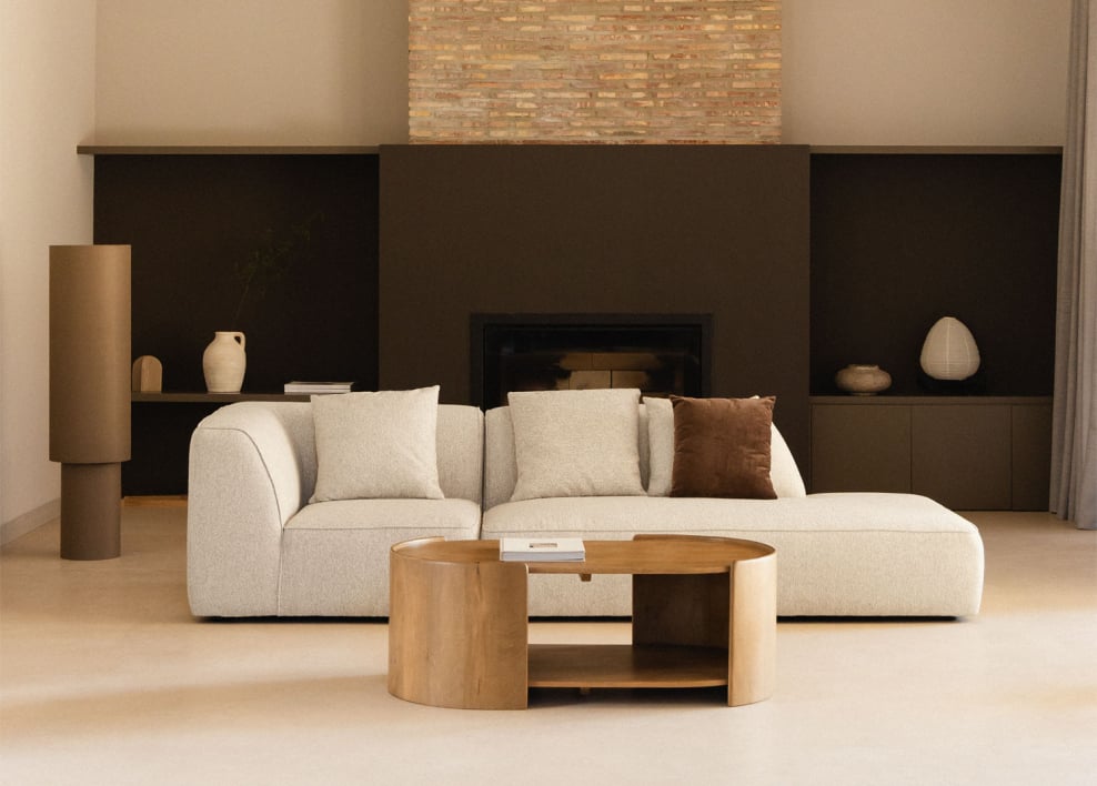 Sofá modular esquinero de 2 piezas con diván derecho tapizado Cardea - Bouclé Beige Crema