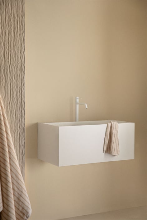 Conjunto de mueble de baño suspendido en resina con lavabo integrado y luz LED Nerine - Blanco