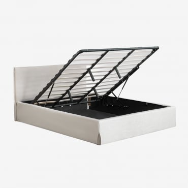 Cama Con Canapé Abatible Tapizada Lorea Chenilla Blanco Roto & 180 X 200 Cm - Sklum