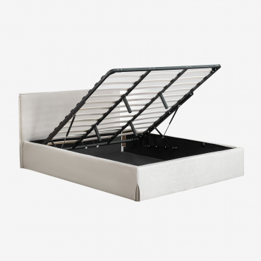 Cama Con Canapé Abatible Tapizada Lorea Chenilla Blanco Roto & 200 X 200 Cm - Sklum