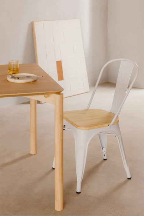 Silla de comedor apilable Lix - Madera Natural - Blanco
