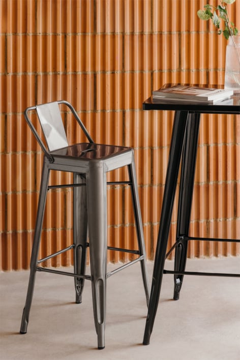 Taburete alto 75 cm con respaldo en acero gris cromado Lix - Gris Cepillado