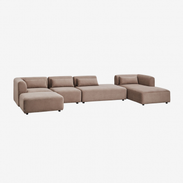 Sofá Modular Chaise Longue Derecho De 4 Piezas Con Diván Y Puff Fogler Pana Marrón Camel - Sklum