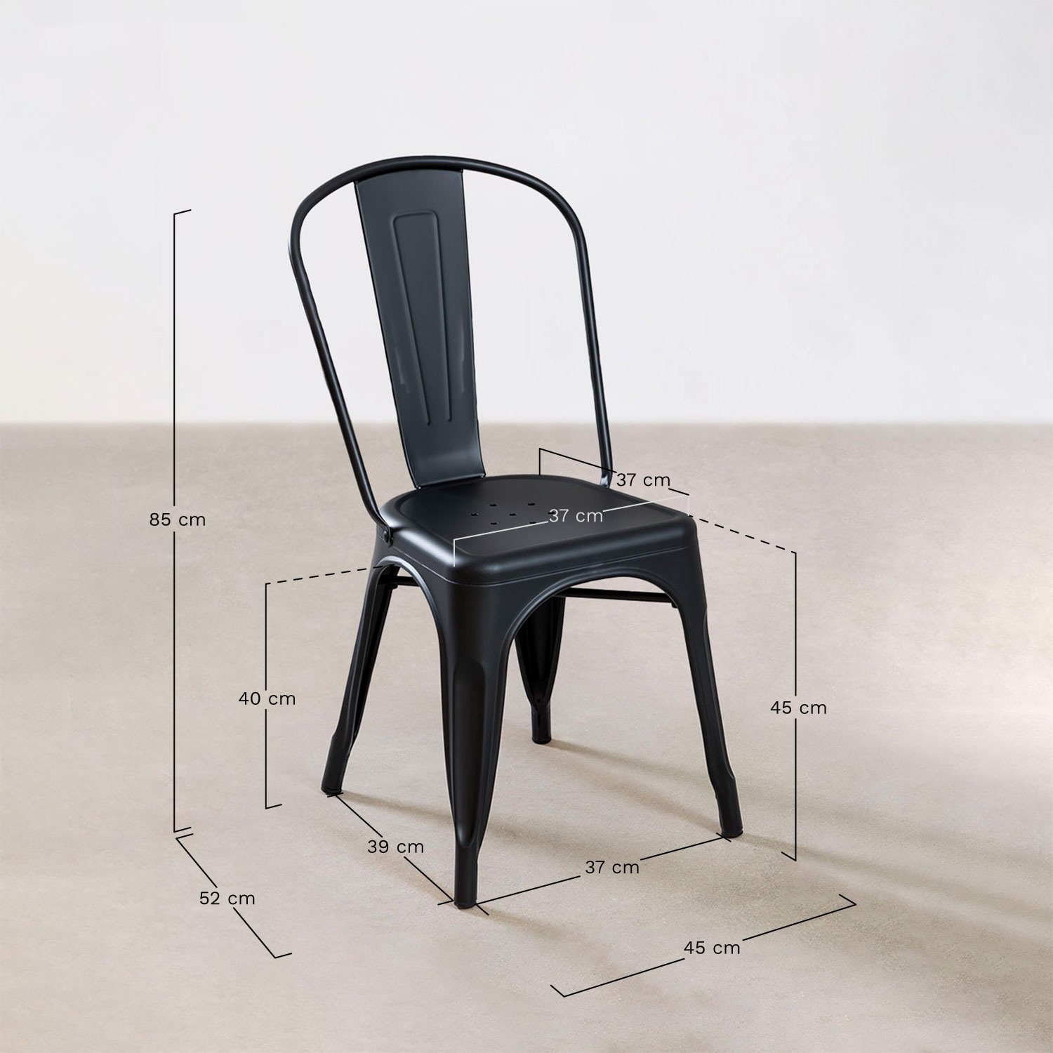 Silla de comedor apilable Lix, medidas