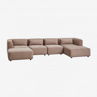 Sofá Modular Chaise Longue Derecho De 4 Piezas Con Puff Fogler Pana Marrón Camel - Sklum