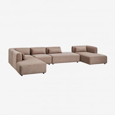 Sofá Modular Chaise Longue Derecho De 5 Piezas Con Doble Diván Fogler Pana Marrón Camel - Sklum